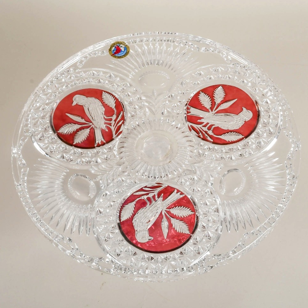 Hofbauer Byrdes-Ruby Pedestal Cake Stand 24% Lead Crystal W. Germany