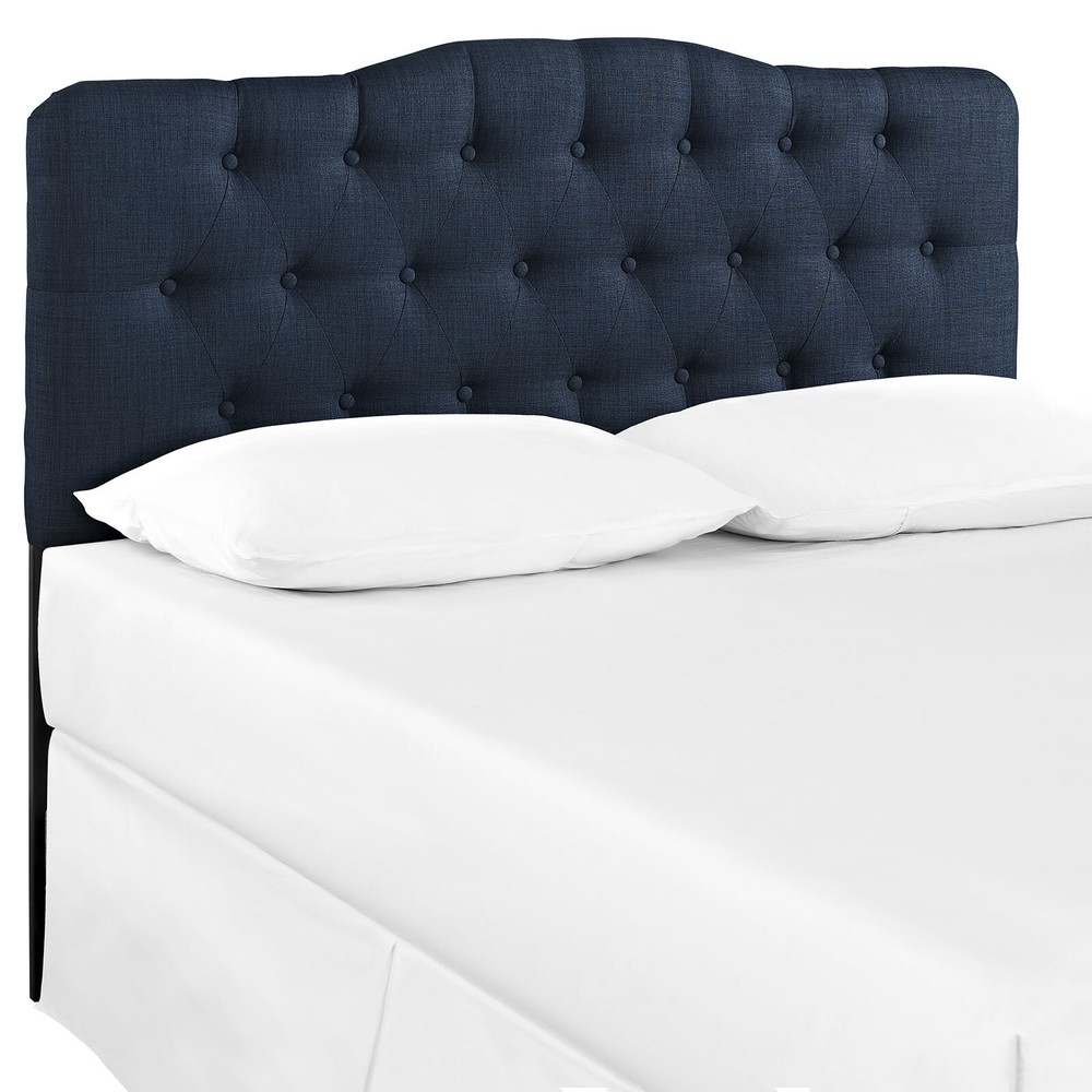 Modway Button Tufted Padded Upholstered Fabric Queen Size Headboard in Navy