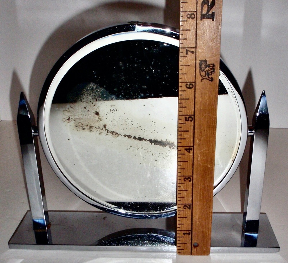 Antique Art Deco Streamline Chrome Obelisk Double Vanity Mirror