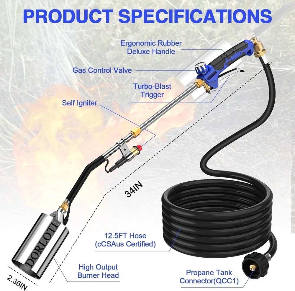 Durable Propane Torch Kit with 12.5FT Multi-Layer Hose - Certified Safety