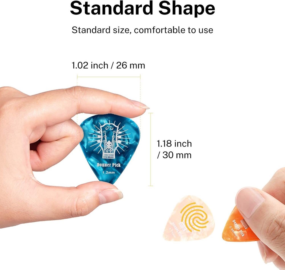 Donner Guitar Picks Celluloid 16 Pack Thin Medium Heavy Extra Heavy Picks + Case