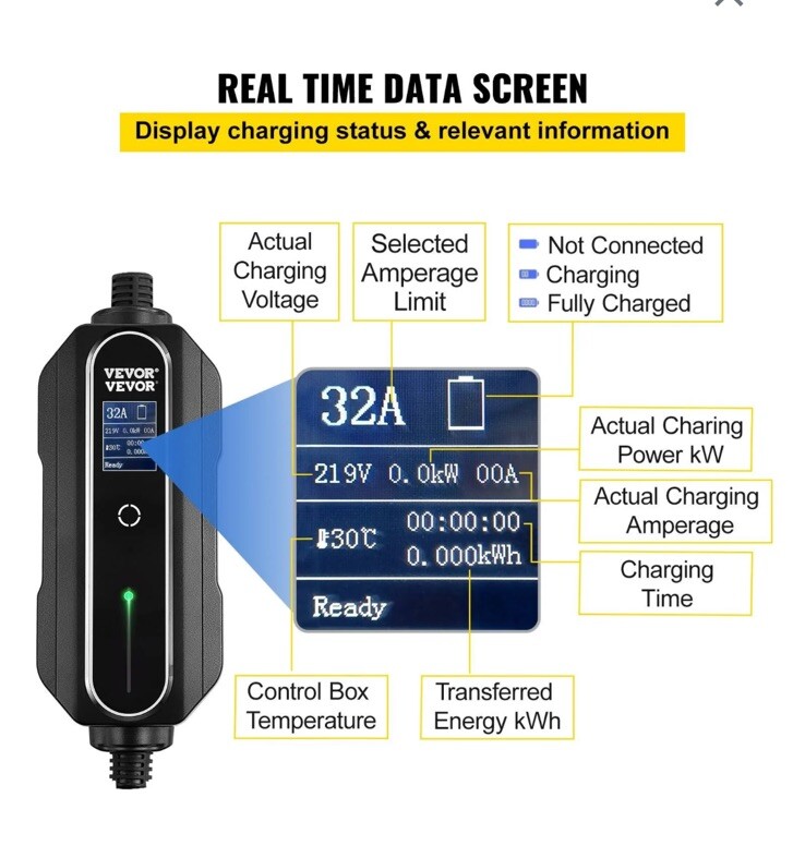 VEVOR Car Charger 32A EV Level 2 EV Car Charging Cable
