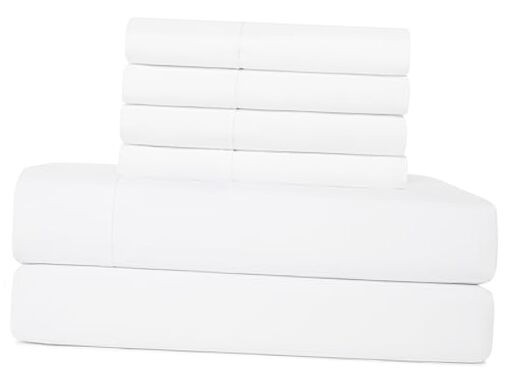 Sheets Set 6 Piece Cooling Bed Sheets with 4 Envelope Pillowcases King White