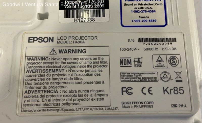 Epson LCD Projector -Model:H436A