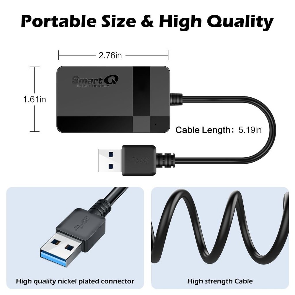 SmartQ C368 USB 3.0 Card Reader - Plug & Play, Compatible with Regular, Black