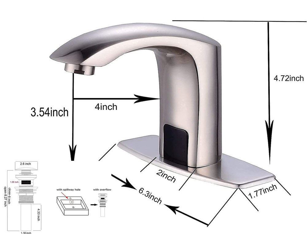 Automatic Sensor Touchless Bathroom Faucet Brushed Nickel Match Pop Up Drain ...