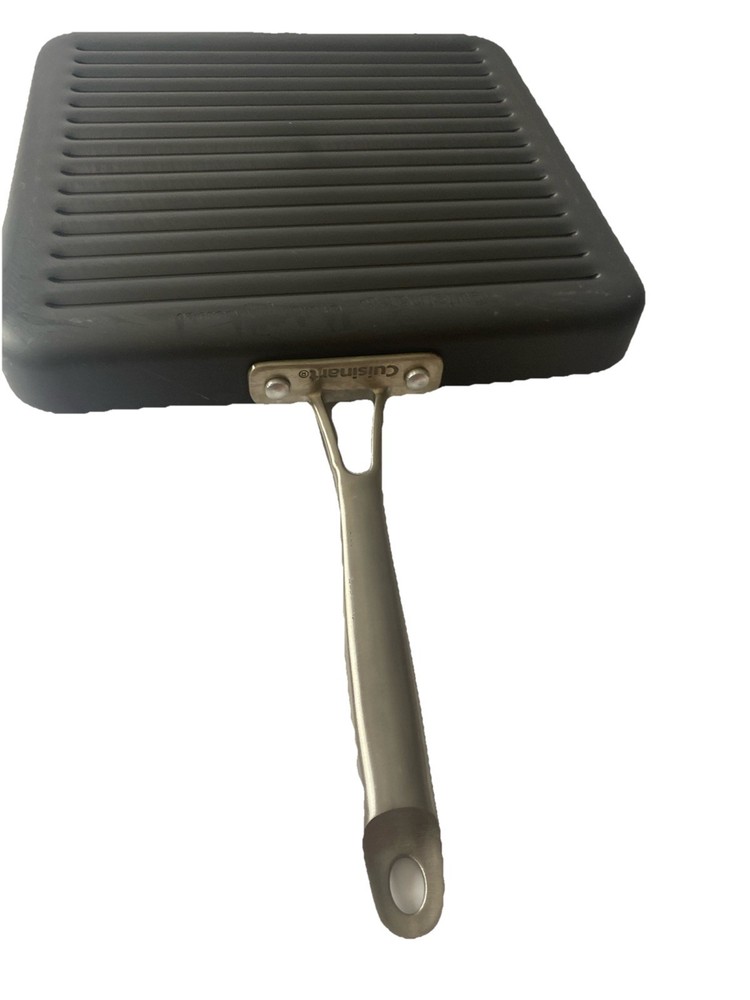 Cuisinart 11″ × 11″ Hard-Anodized Square Griddle Pan — Black w/ Silver Handle —