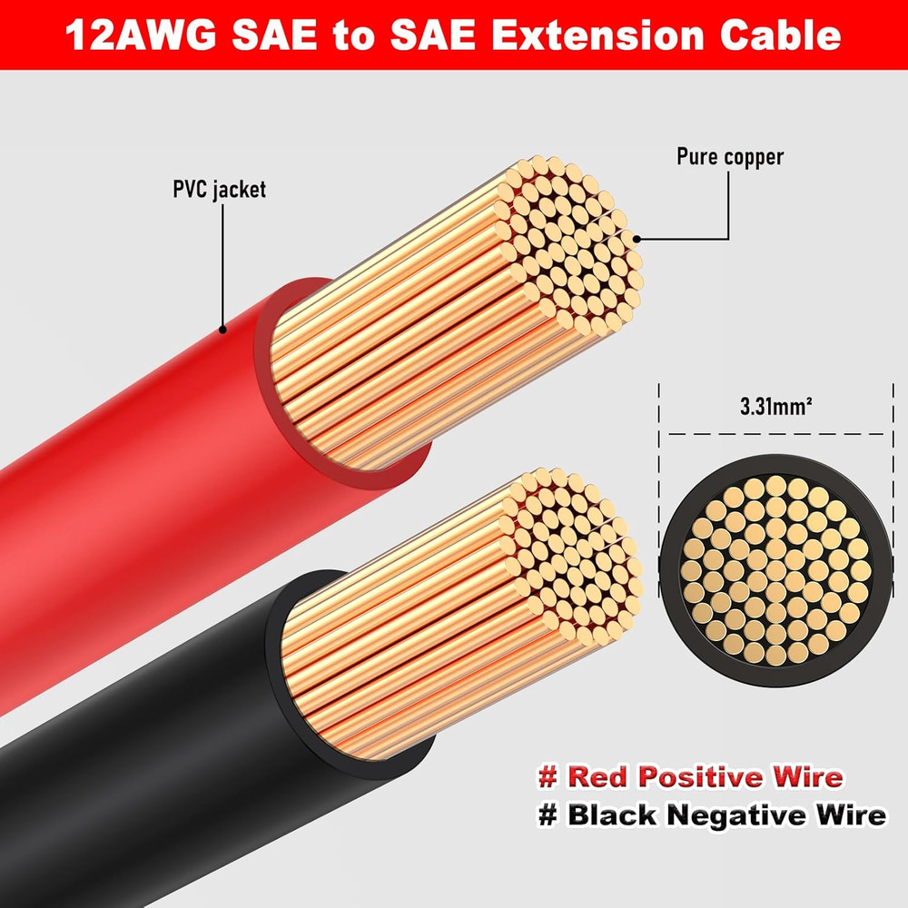 12AWG SAE Extension Cable, 3.3FT SAE Connector Extension Cable Quick Disconnect