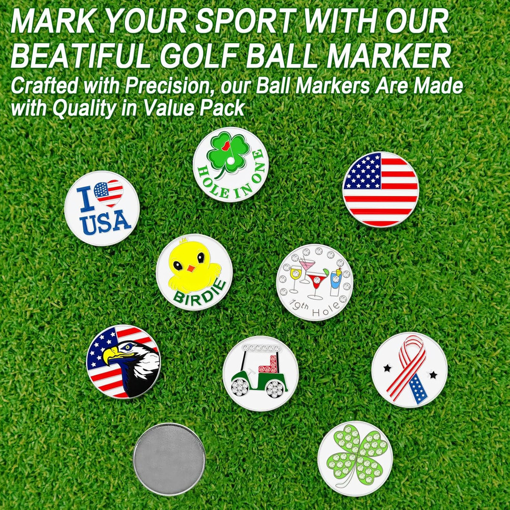 Golf Ball Marker with Hat Clip Markers Assorted Patterns Value Gift Set Mark Gol
