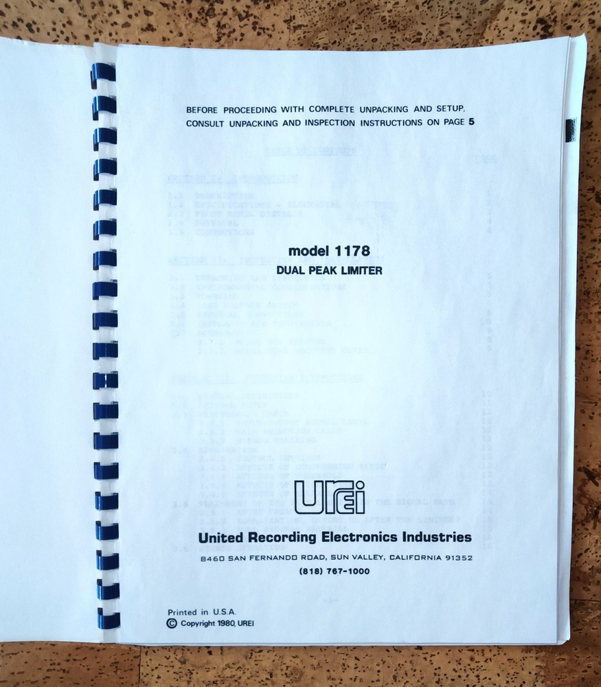 Urie Model 1178 Dual Peak Limiter Operating Instructions and schematic