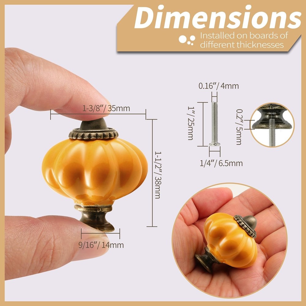 Burnt Yellow Pumpkin Knobs 6 Pack Ceramic Cabinet Knobs Vintage Drawer Pulls ...