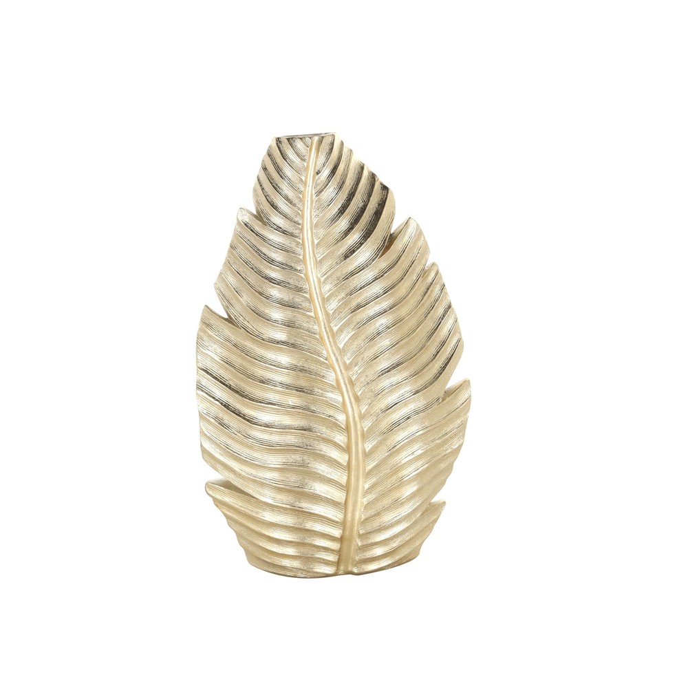 Deco 79 Polystone Leaf Decorative Vase Curved Metallic Centerpiece Vase, Flow...