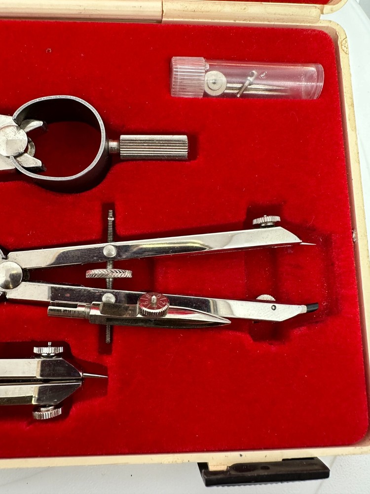 Vintage Keuffel & Esser K&E Drafting Tools Set with Hardshell Case Red Felt