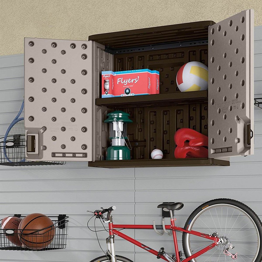 Suncast Single Shelf Garage Wall Cabinet with Wall Mounted Hand Tool Organizer