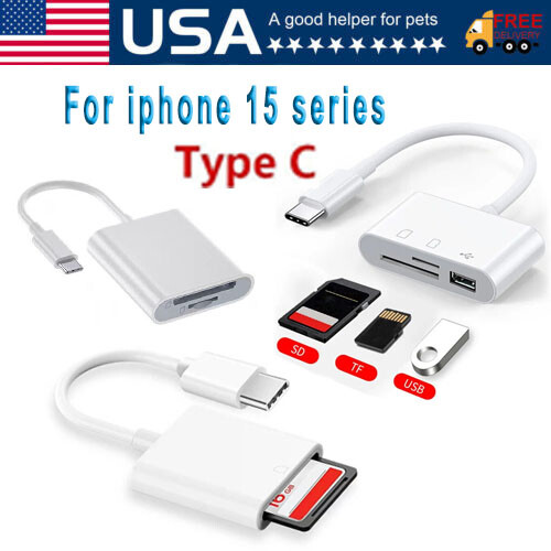 For Apple iPhone 15 Pro Max Plus USB Stick SD TF Card Reader Type C OTG Adapter