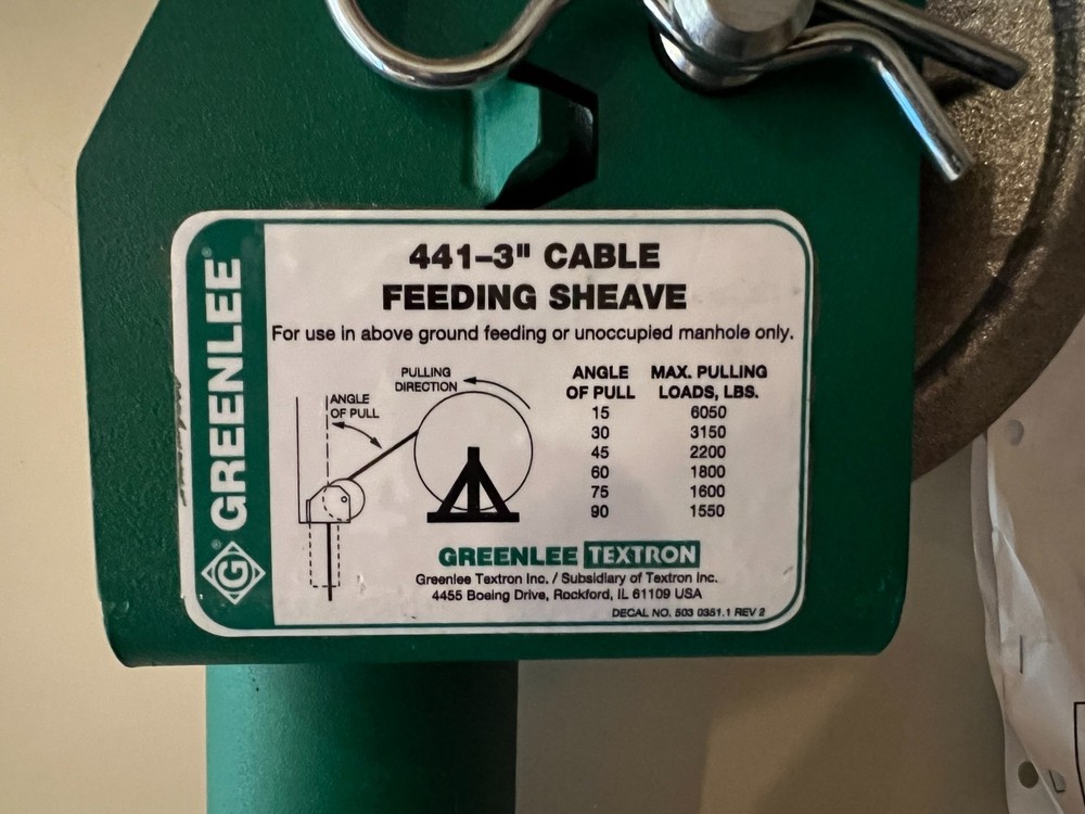 GREENLEE 441-3" CABLE FEEDING SHEAVE