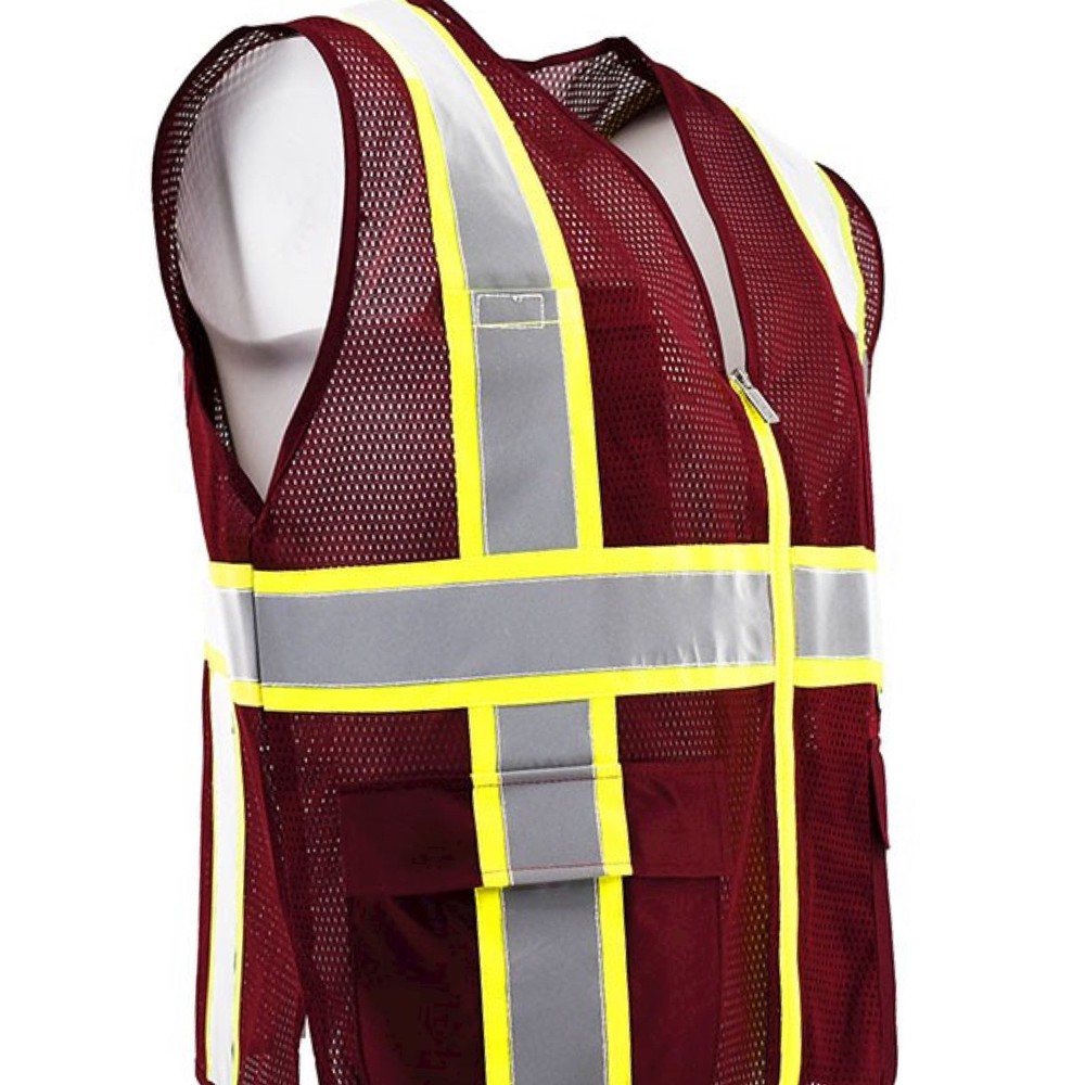 Burgundy Mesh Reflective Safety Vest