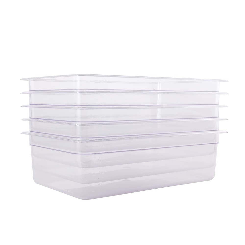 6 PACK Full Size Clear Plastic Steam Prep Table Food Pan Polycarbonate 6" Deep