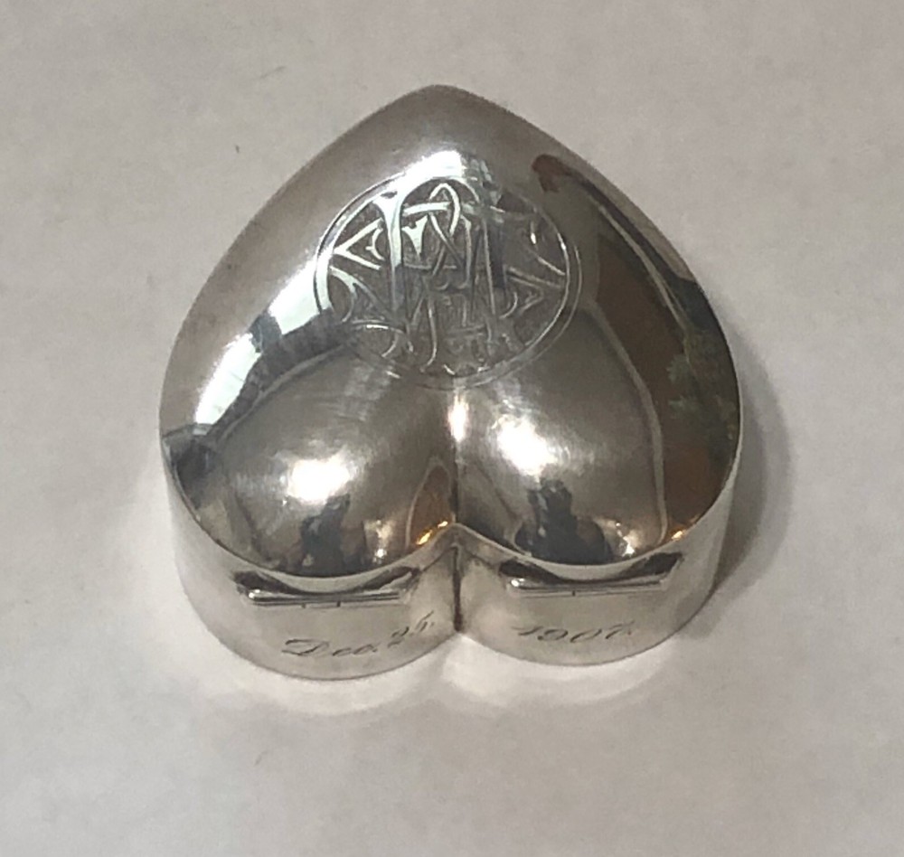 Mauser Sterling Silver Heart Shaped Jewelry Box Dated Dec 25, 1907