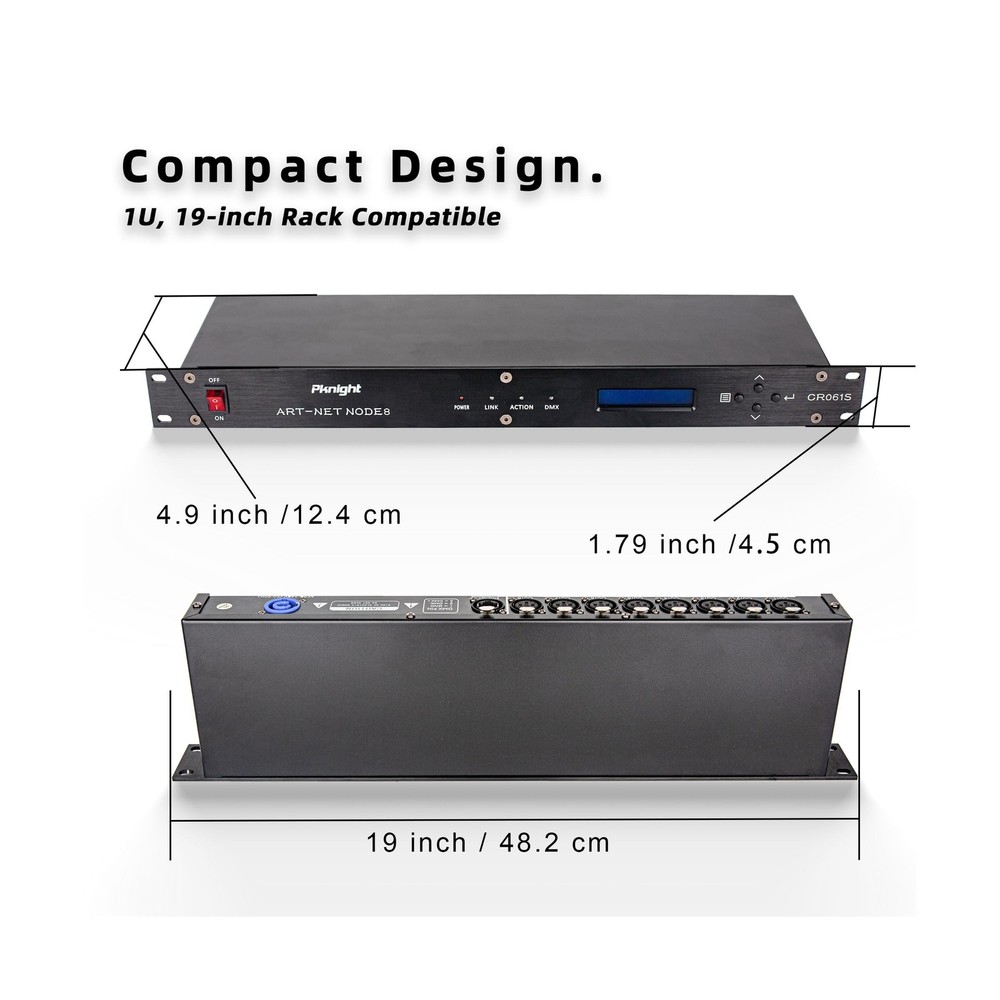 ArtNet DMX Interface, 8-Channel, 19" Rack, 1U Stage Lighting Network Control,...