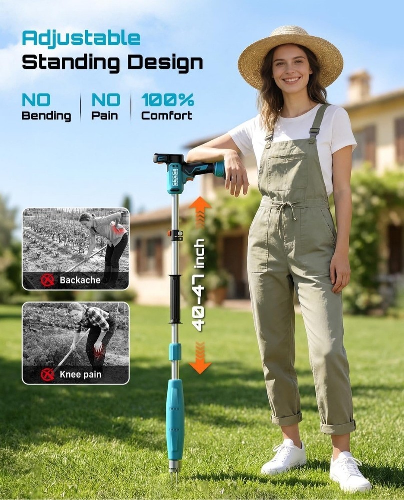 SEESII Stand-Up Weed Puller Tool with 40"-47" Adjustable Handle One Button Eject