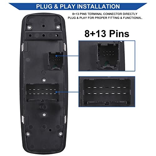 Power Window Switch Control Button 8+13 PINS Driver Side Compatible with