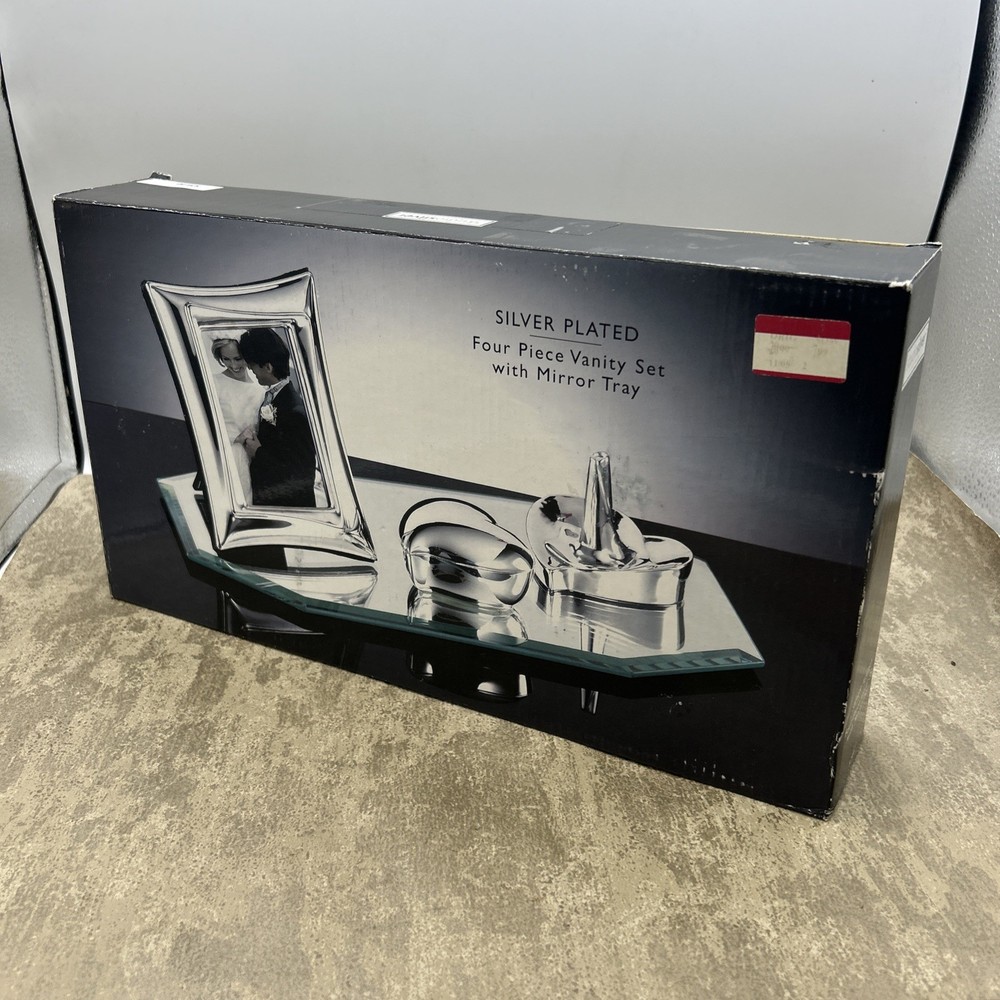 Studio Silversmiths Silver Plated 4 Piece Vanity Set with Mirror Tray