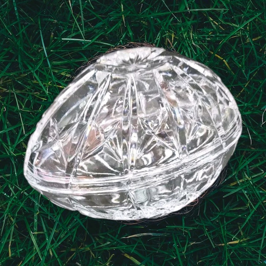Crystal Egg Candy Dish Trinket Heavy Weight Covered 2 Pc Gift Decor