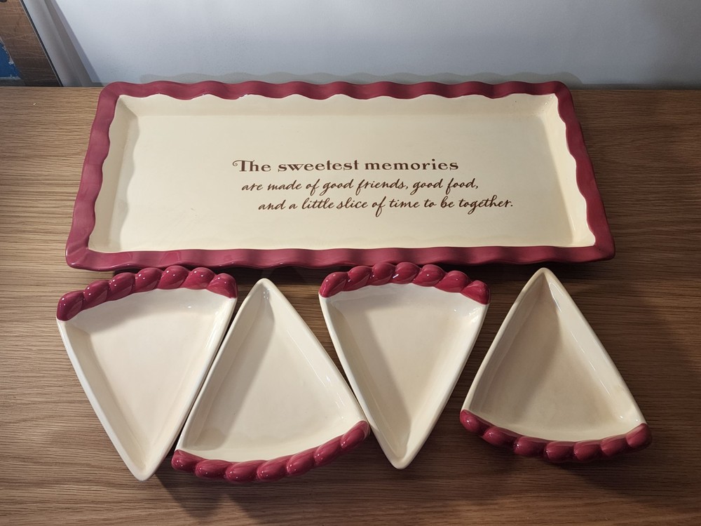 Hallmark Rectangular Serving Set with Pie Shaped Plates EUC 18" X 8.5"