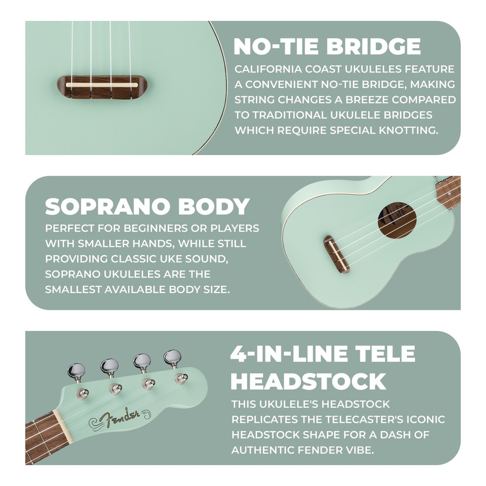 Fender Venice Soprano Ukulele - Surf Green