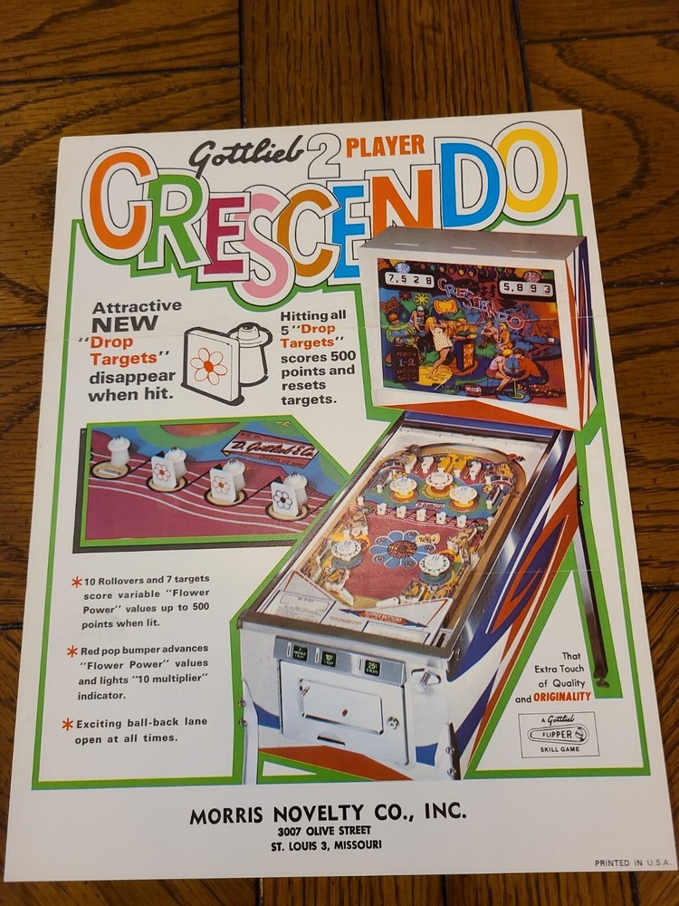 Crescendo Pinball Machine Flyer Gottlieb Original