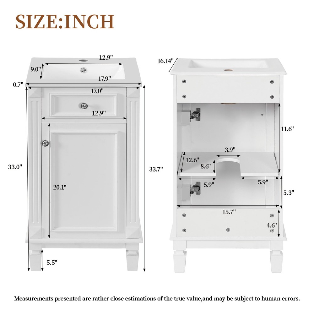 18-inch Bathroom Vanity with Ceramic Sink, Freestanding Single Vanity Set with