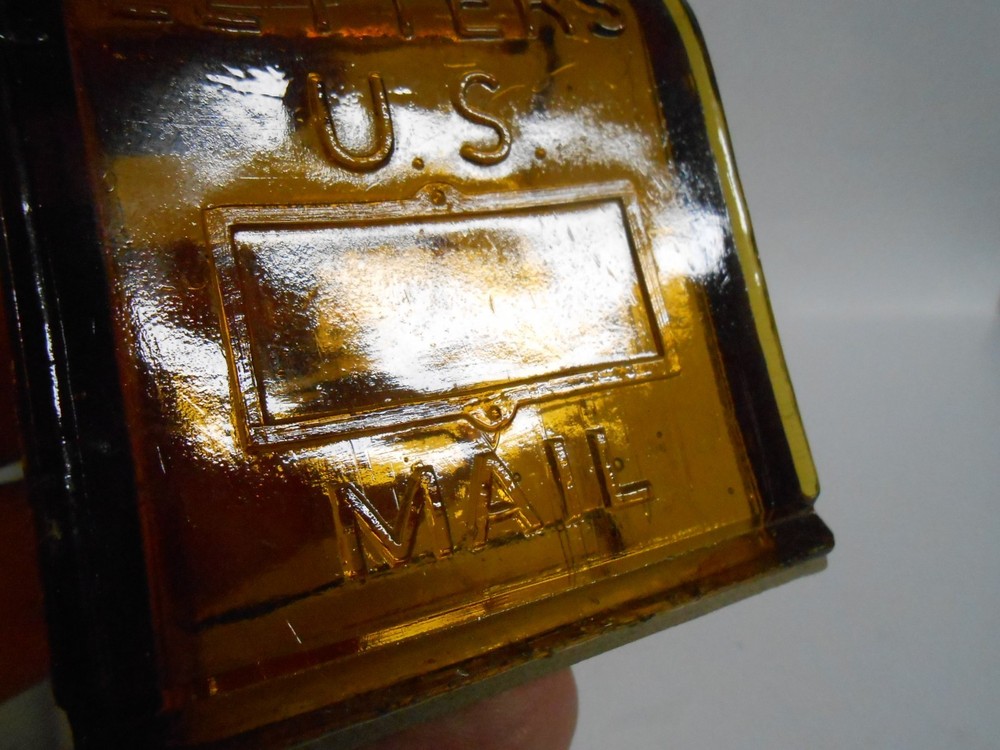 Glass LETTERS US Mailbox Candy Container Amber Brown