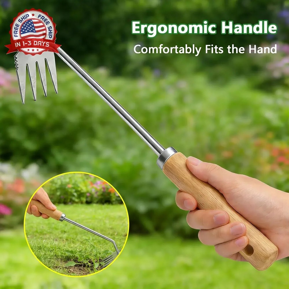 Weed Puller Tool, 2 Pack Garden Tools with 4 Teeth Weed Puller and Uprooting Wee