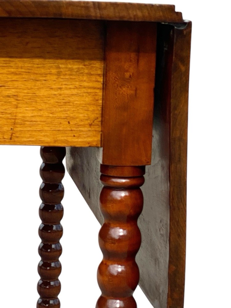 Antique Sheraton Southern Cherry Drop Leaf Table With Spool Turned Legs