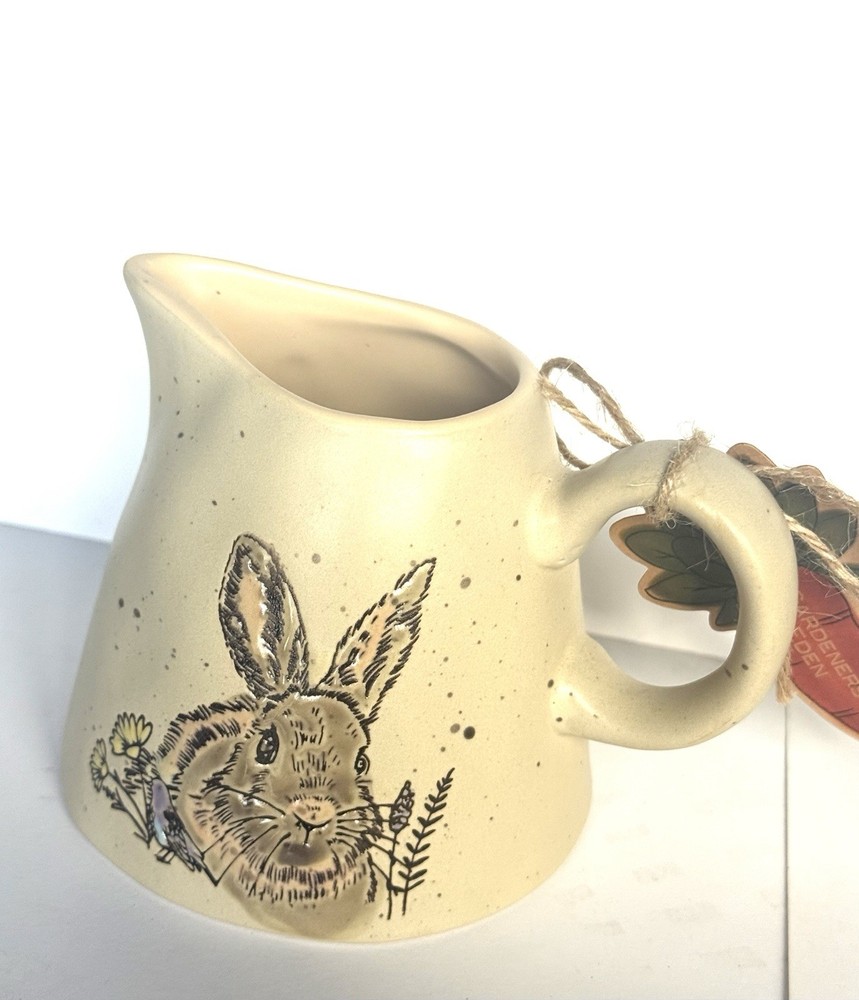 Evergreen Bunny Ceramic Creamer & Sugar Set By Blue Sky Spectrum Easter