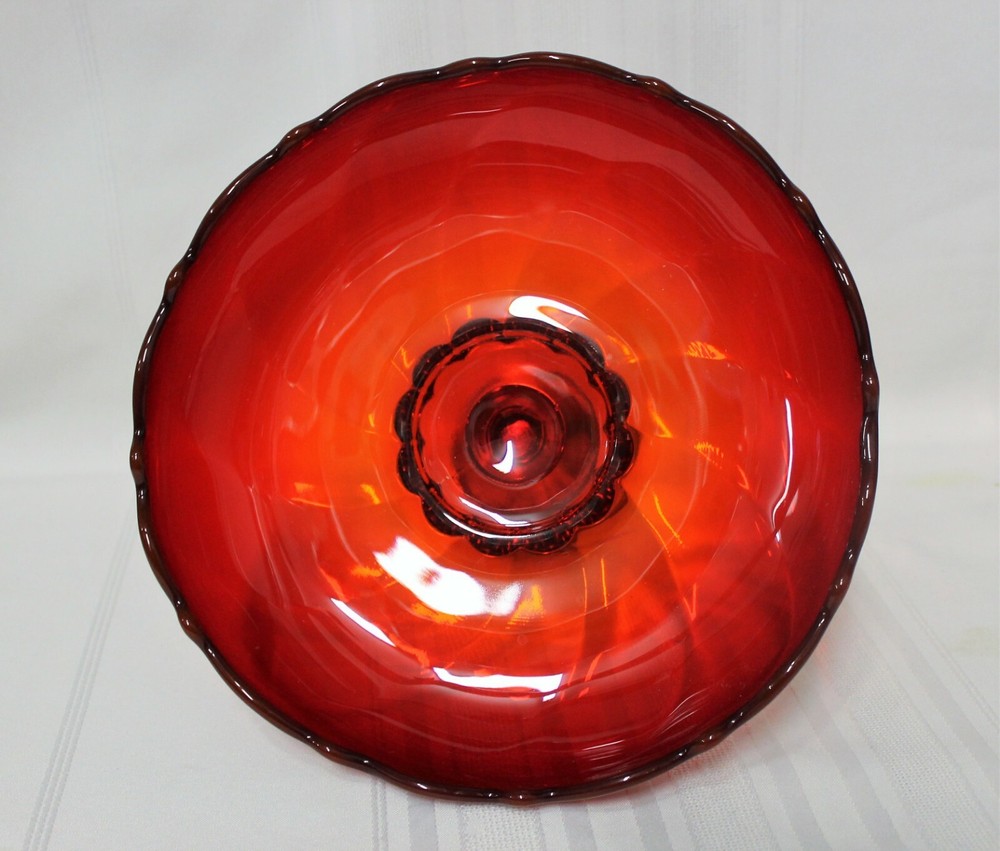 Vintage Ruby Glass & Sterling Silver Footed Compote Dish Bailey Banks & Biddle