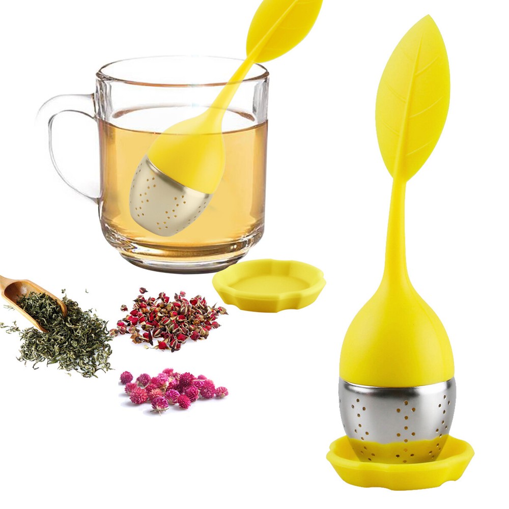 Silicone Tea Infuser Strainer Stainless Herbal Spice Filter Diffuser Pink+Yellow