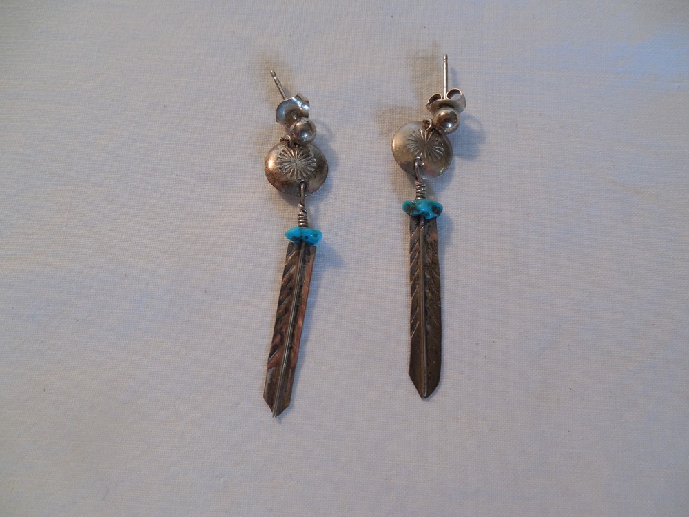 Southwestern style sterling silver & turquoise feather post earrings