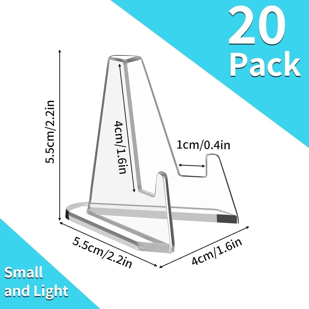 Mini Triangular Acrylic Easel Stands for Cards & Collectibles - 20 Pack