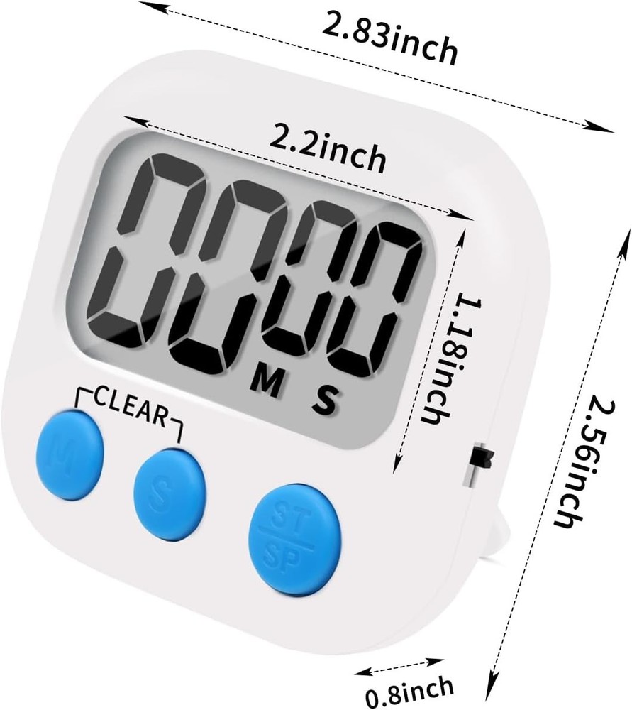 6 Pack Small Digital Kitchen Timer Magnetic Back and ON/Off Switch,Minute Sec...