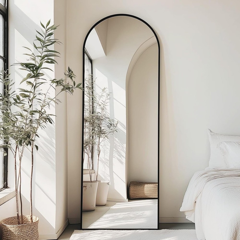 16.2"x59" Full Length Arched Standing Floor Mirror Black