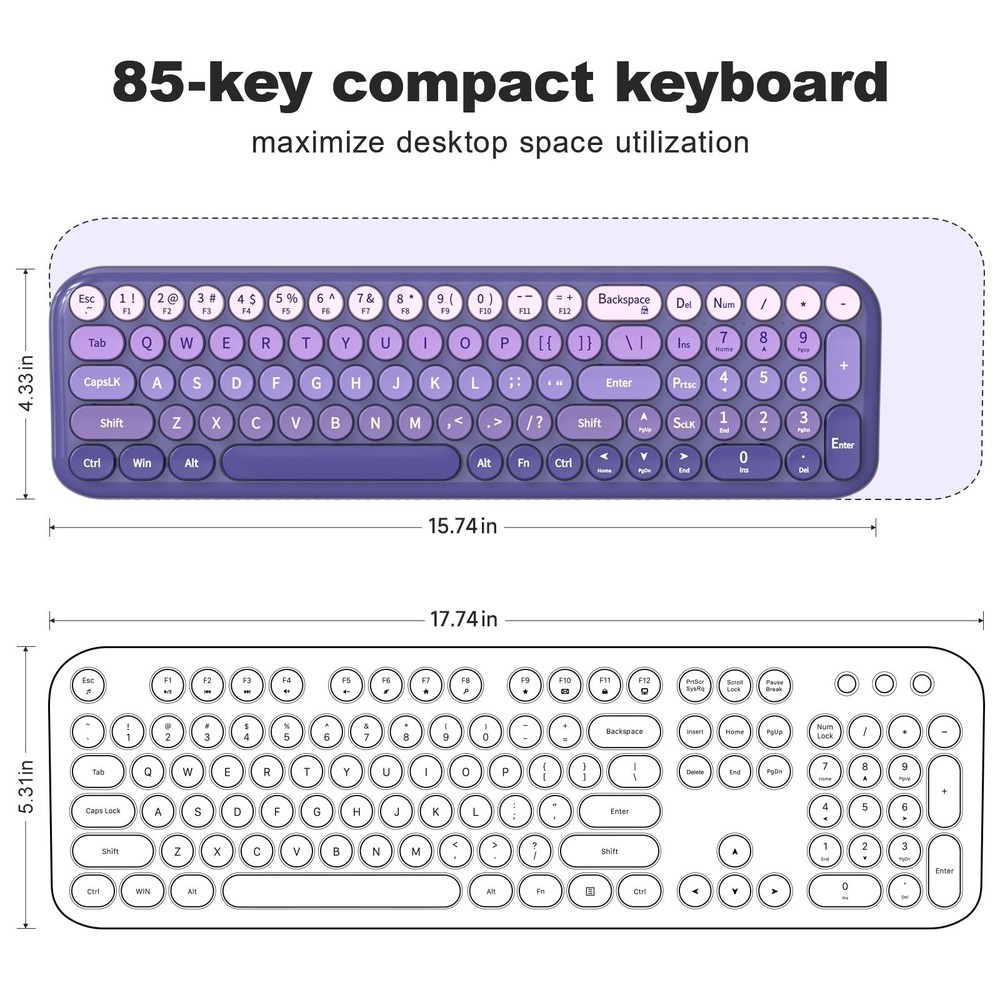 Wireless Keyboard and Mouse Combo, Portable Retro Keyboard with Compact Size,...