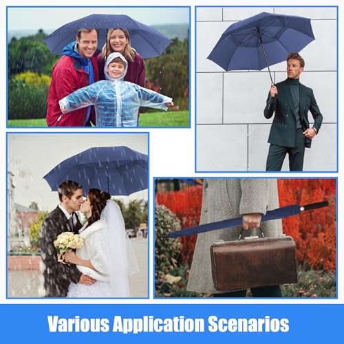 10 Pcs Large Automatic Open Golf Umbrella 62 Inch Double Canopy Rain Dark Blue