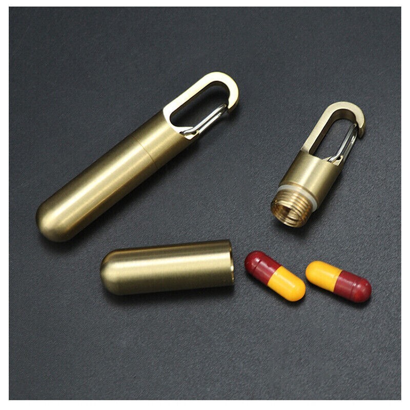 EDC Solid Brass Keychain Waterproof Box Portable Integrated Medicine Pill Box