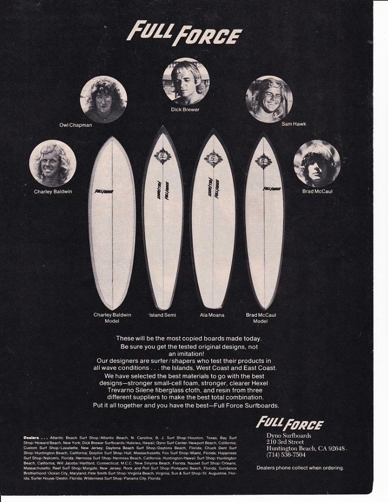 1972 Full Force Surfboards Ad / Great Art / Full Line-up