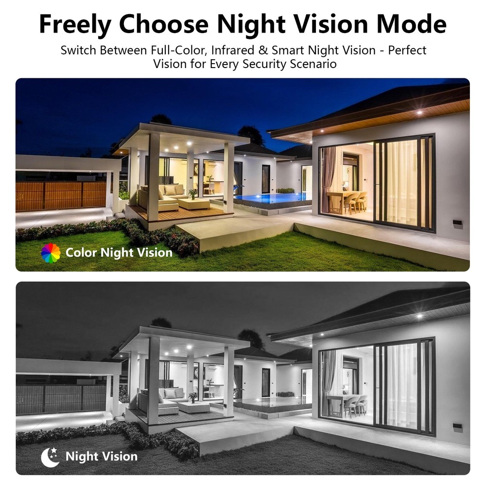 4Pack 2K Wireless Security Camera Solar Panel Color Night Vision 3MP Outdoor Cam