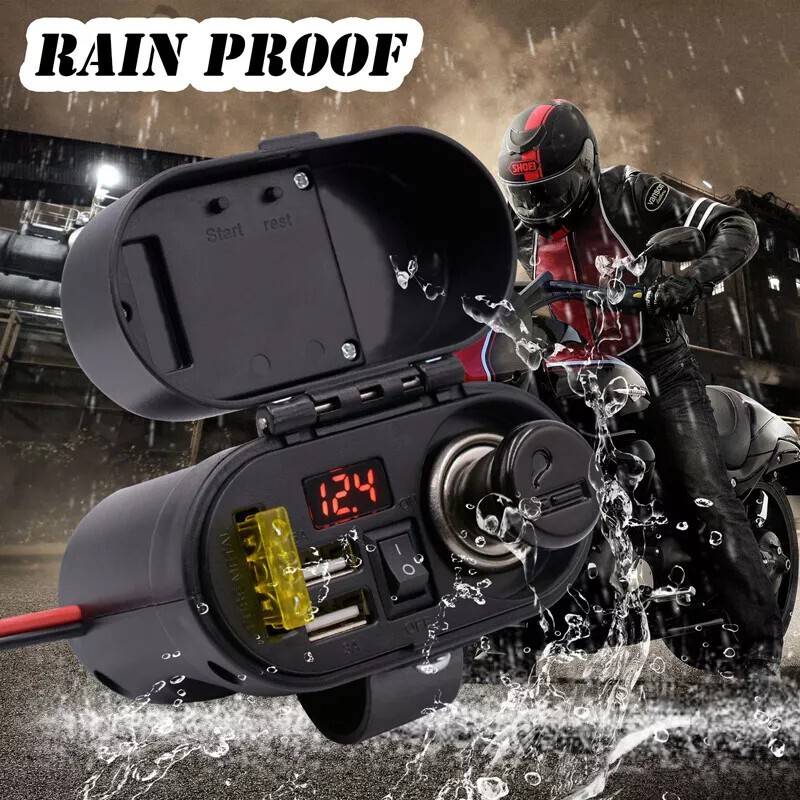 Motorcycle Waterproof 12V Cigarette Lighter Socket Phone GPS USB Power Charger