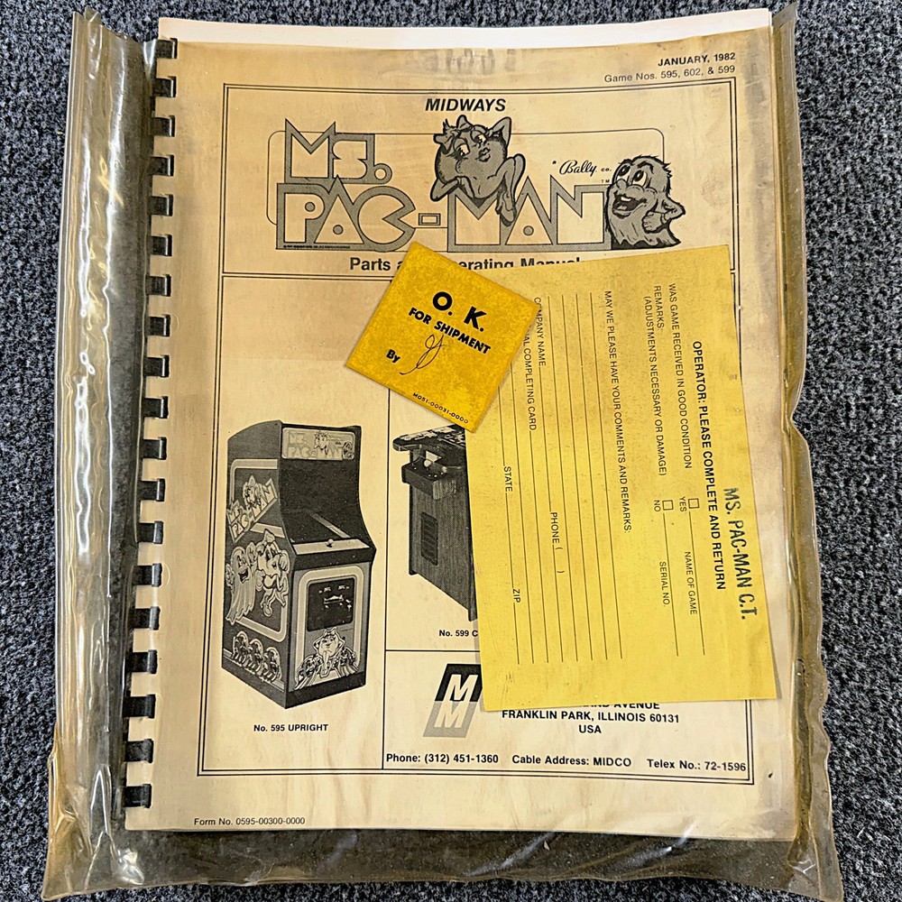 Midway Ms. Pac-Man Pacman Arcade Game Machine Operating Manual Schematics PACKET