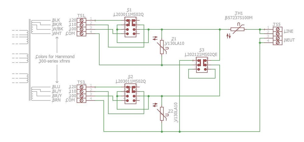 DIY PCB - Voltage Selector / Input PCB for Multi-voltage Transformer Primaries